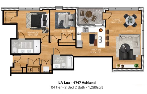 Floor plan for 2 beds, 2 baths, 1140 sqft